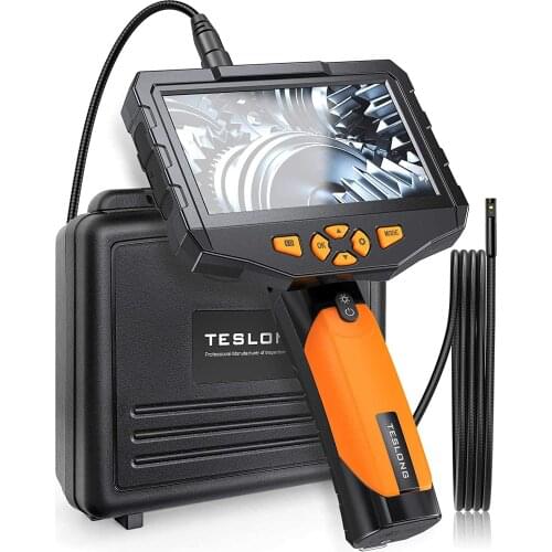 TESLONG 4.5'' IPS Screen Inspection Camera 5.5mm Dual lens Digital Industrial Endoscope Camera 1m Snake Tube IP67 32G Card