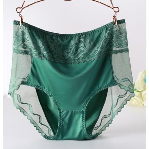 Plus Size Satin Panties Womens New Sexy High Quality Satin Transparent Mesh Women Underwear No Trace Big Briefs Large Sizes