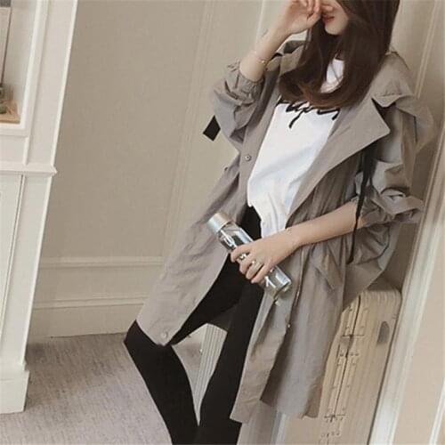 Windbreaker Long Section Female Casual Version Of Spring Students Wild New Spring And Autumn Loose Casual Wild Thin Section