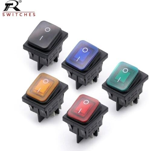 10PCS KCD4 Waterproof rocker switch with LED on/Off 20A/125V 16A/250V 4/6pin/feet with light silver contact copper foot