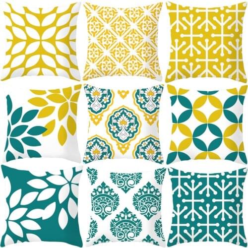 Yellow Blue Pillowcase Striped Dotted Leaves Popular Nordic Pillow Case Home Textile Geometric Polyester Decorative
