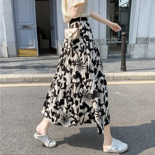 Womens Skirt Vintage Clothes Long Skirts White Harajuku Summer High Waist Streetwear 2021 Fashion flowy Spring Elastic Chiffon