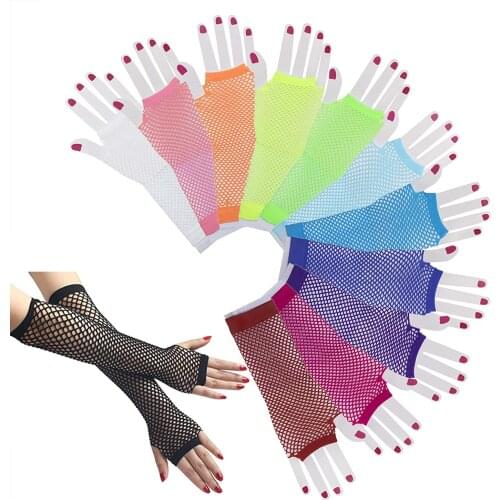 Women Gloves Hollow Out Holes Sexy Punk Goth Ladies Disco Dance Costume Fingerless Mesh Fishnet Gloves