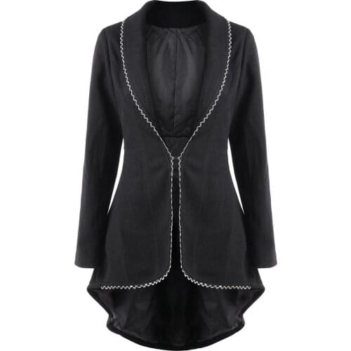Spring Autumn Women Lapel Coats Solid Black High Low Irregular Long Coats Back Ribbons Lace Up Female Outwear Formal Top