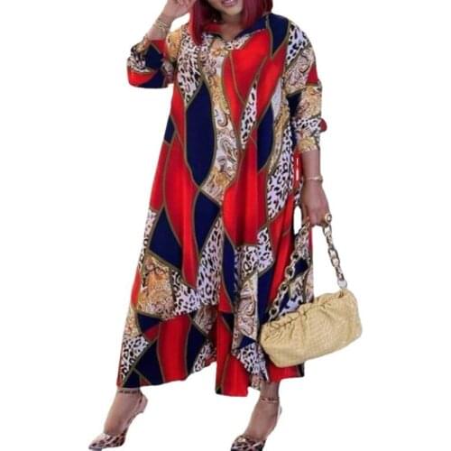 Loose African Shirt Dress Women Full Sleeve Turn Down Collar Boubou 2021 New Print Elegant Streetwear African Office Lady Dress