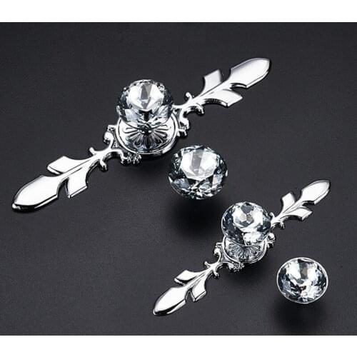 1Pcs 25/30mm Crystal Glass Design Zinc Alloy Knobs Cupboard Drawer Pull Silver Kitchen Cabinet Door Wardrobe Handles Hardware