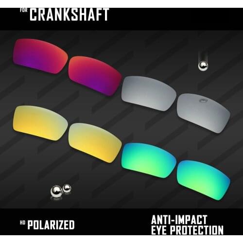 OOWLIT 4 Pairs Polarized Sunglasses Replacement Lenses for Oakley Crankshaft-Silver & Midnight Sun & 24K Gold & Green