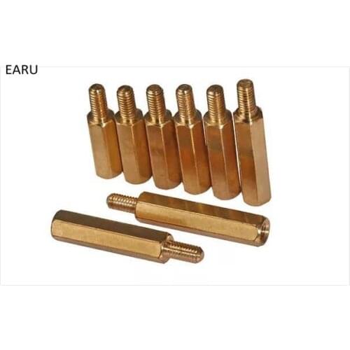50PCS M3*L+6mm Copper Brass Pillars Standoff Circuit Spacer PCB Board Nut Screws Hex Round Single Cylinder Head
