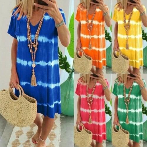 5XL Summer Plus Size Loose Women Dresses Short Sleeve V-Neck Striped Printed Dress 2021 Casual Streetwear Ladies Dress Vestidos