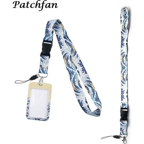 AD429 Patchfan Cartoon Wave Necklack Lanyard With Bucklet Key Gym Strap Multifunction Phone Decoration With Card Holder Cover