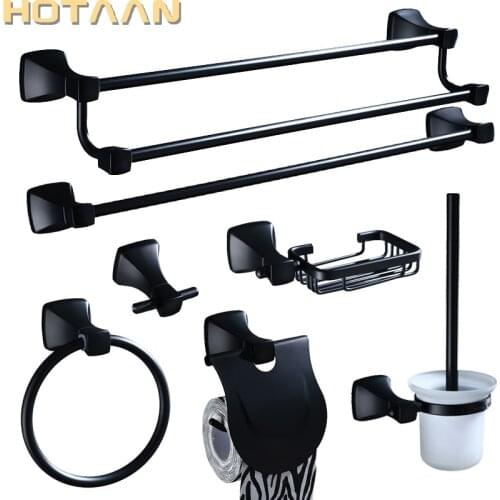 Free shipping Black Color Aluminium Bathroom Accessories Set,Robe hook,Paper Holder,Towel Bar,Soap Basket,Bathroom Fitting