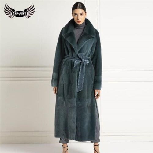 BFFUR 120cm Long Real Mink Fur Coats 2021 Winter Fashion Genuine Mink Fur Jacket Full Pelt Natural Fur Coat Outwear High Quality