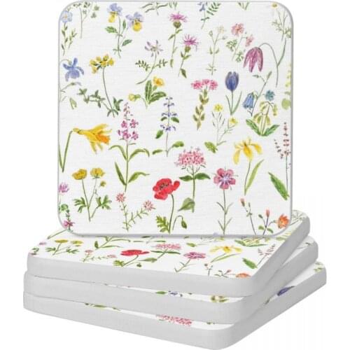 Botanical Colorful Countryside Wildflowers Diatomite Square Round Coaster Heat Insulation Cup Bonsai Mat Soap Pad 10x10cm