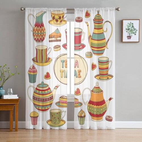 Teapot Cake Love Pastry Modern Tulle Curtains for Living Room Bedroom Home Kitchen Window Sheer Curtains