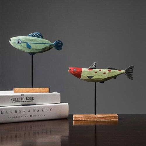 Childrens Room Decoration Accessories Small Fish Artwork Study Room Wooden Animal Ornaments Kawaii Decorations Figurines 2021