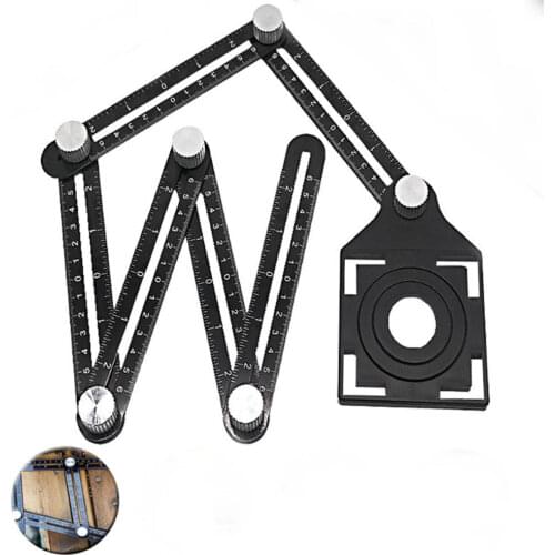 FINDAMAZE Adjustable Ceramic Tile Hole Locator 6 Folding Multiple Angle Ruler Drill Guide Openings Locator COD