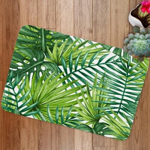 Tropical Plant Printed Flannel Floor Mat Water Absorbent and Antiskid Floor Mat for Bathroom and Toilet Carpet Bathroom