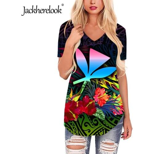 Jackherelook Hawaii Trabal Polynesian Hibiscus Flower Tops Shirts Plus Size Blouses Womens Clothes Short Sleeve Ladies Blusas
