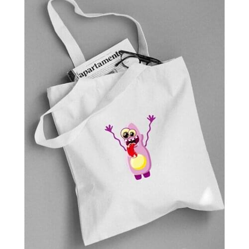 Little Monster Cartoon Printing Technology Futuristic Shopping Bag Outdoor Canvas Fun Shoulder Bags High Capacity Recycling