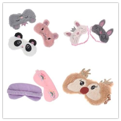 Plush Cute Grey Cat Long Ear Rabbit Elk Panda Eye Mask Sleeping Mask Eye Shade Cover Blindfold Eyepatch Travel Home Gift