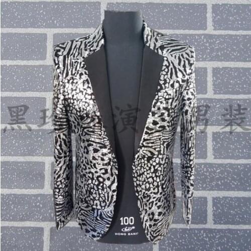 Leopard men suits designs masculino homme terno stage costumes for singers men sequin blazer dance clothes jacket style dress