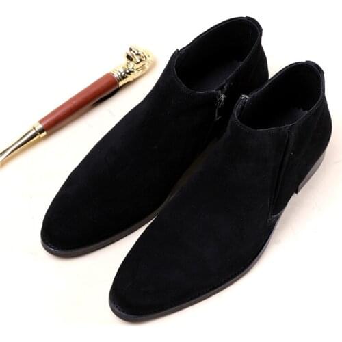 European and American leather short boots men, frosted suede leather zipper cowboy boots, British fashion high-top shoes