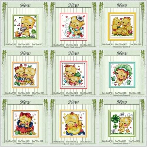 Lovely pig cartoon Kiss diy painting counted printed on the canvas DMC 11CT 14CT kits NKF Cross Stitch embroidery needlework Set