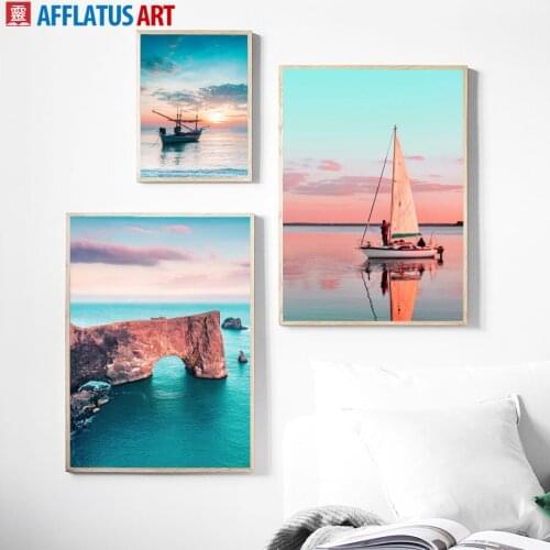Sea Sunset Sailing Boat Mountain Cloud Wall Art Canvas Painting Nordic Posters And Prints Wall Pictures For Living Room Decor