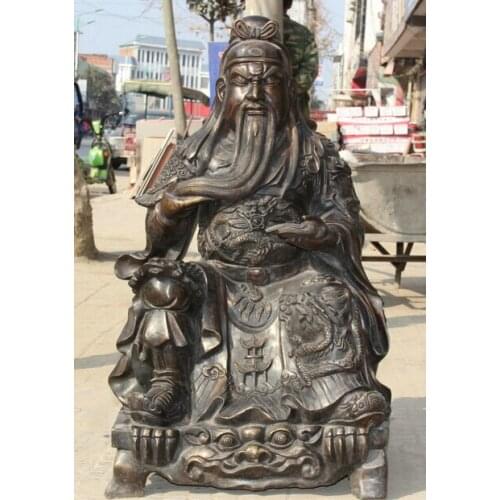 Wholesale factory 34" Chinese Bronze Folk Seat Guan Gong Yu Warrior God knight look book Statue 25% off
