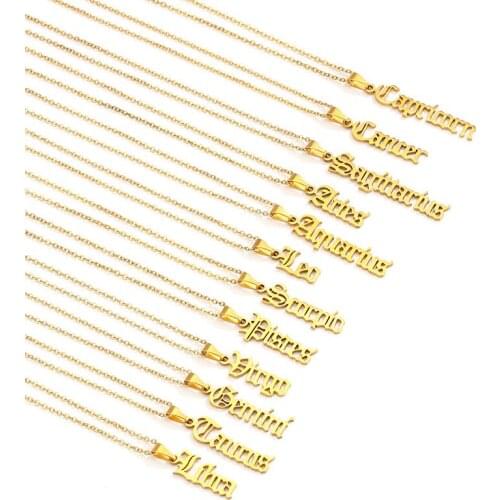 Horoscope Zodiac Necklace Personalized for Men Women Custom Initial Name Stainless Steel Jewelry Gold Plated Chain Necklaces