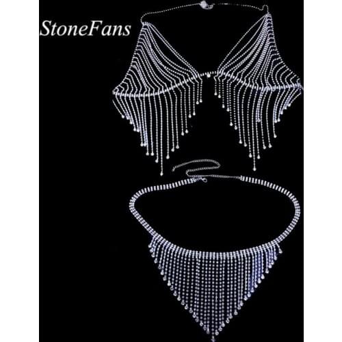 Stonefens Sexy Underwear Jewelry Rhinetone Tassel Body Chain for Women Bikini Swimwear Bra and Thong Set Body Harness Party