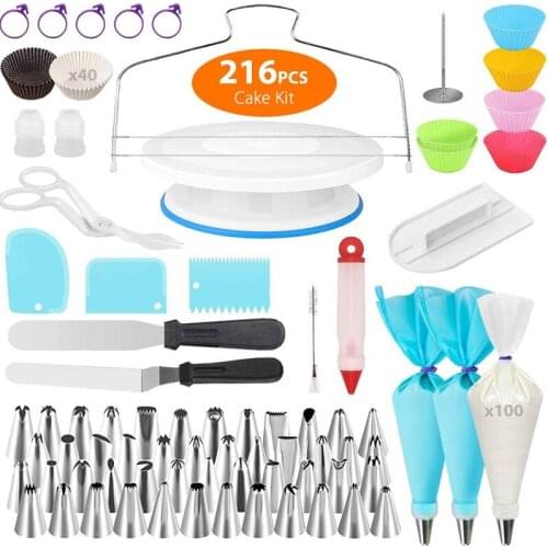 216 Piece Cake Turntable Set Cake Decoration Tool with Numbered Decorating Mouth Kit