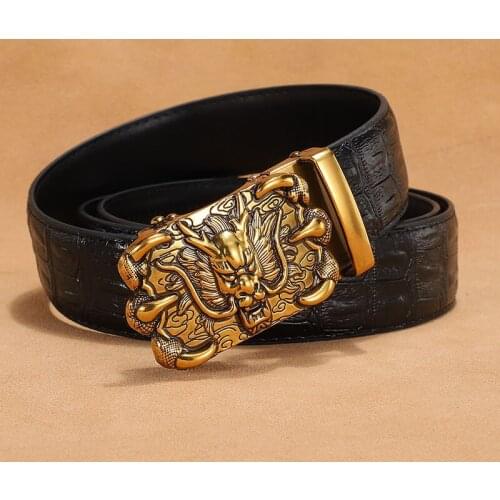 New Cowhide Belt Mens Automatic Buckle Mens Antique Brass Buckle Bibcock Young and Middle-aged Business Leisure Belt 3.5cm
