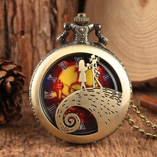 Retro Bronze The Nightmare Before Christmas Pocket Watch Chain Tim Burton Jack Skellington Pendant Gifts Relojes de bolsillo