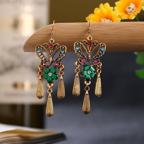 6 Color Butterfly Jhumka Earrings Indian Jewelry Gypsy Vintage Flower Alloy Ethnic Tribe Earrings Wedding Jewelry wholesale