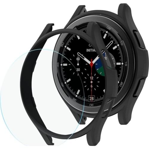 Glass+Case for Samsung Galaxy Watch 4 Classic 42mm 46mm,PC Matte Cover All-Around Protective Bumper Shell for Galaxy Watch4