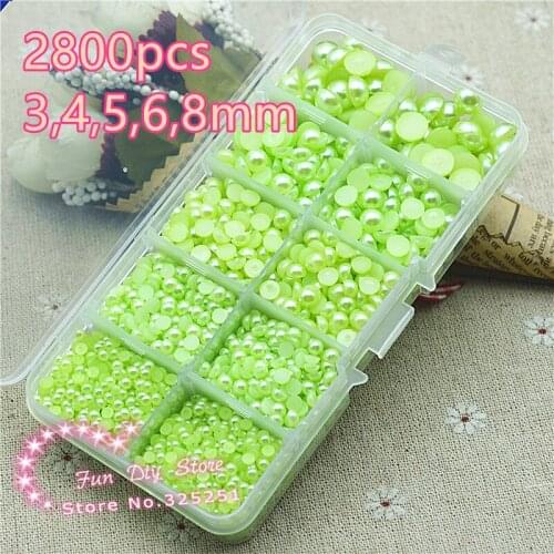 Light green flat back pearl 3-8mm 2800pcs ABS imitation pearl beads plain color