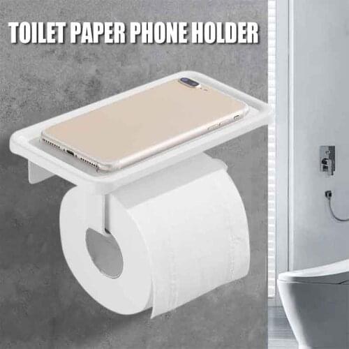 Toilet Paper Phone Holder Wall Mount Space Aluminum Paper Phone Holder Tissue With Storage Shelf Rack Bathroom Paper Rack