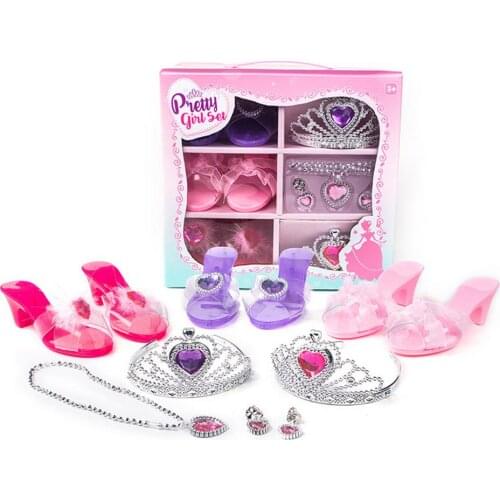 Crystal Shoes Pretend Play Toy Set Crystal High-heels Necklace Backpack Kit Jewelry Set Fancy Dress Role Play Princess Dress Toy