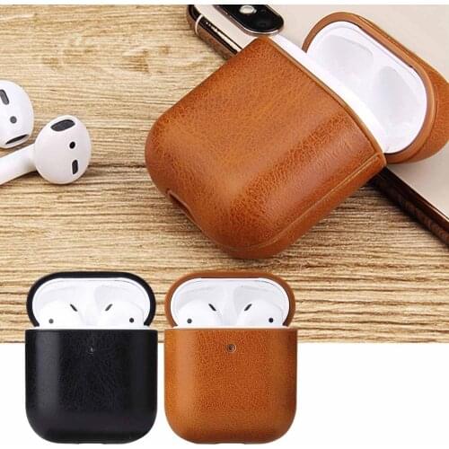 Vococal Vintage PU Leather Wireless Earphone Protective Carrying Case Cover Holder Shell Box Hook for Apple AirPods Air Pods 2