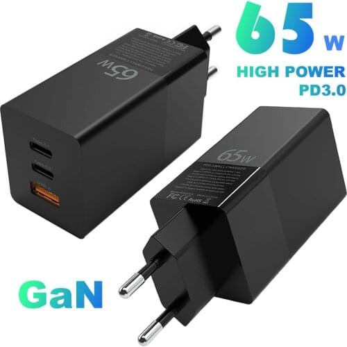 65W GaN Charger PD USB-C Type C Fast Charger QC4.0 PD3.0 Power Socket Wall Adapter Quick Charge for Laptop MacBook iPad iPhone