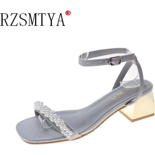 Women Sandals Summer Square Heels Shoes Woman Pumps Ankle Straps Ladies Peep Toe Wedding Sandals