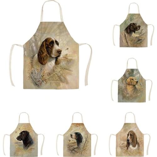 1Pcs Kitchen Apron Sketch black dog head Printed Sleeveless Cotton Linen Aprons for Men Women Home Cleaning Tools 55*68cm