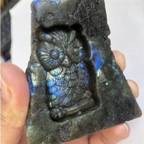 Beautiful Hand carved natural quartz Labradorite owl butterfly healing crystal for gifts 1pcs