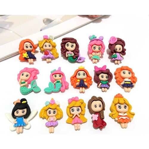 10Pcs Resin Cute Mixed Mermaid Little Girl Crafts Flatback Cabochon Scrapbook Kawaii DIY Embellishments Accessories Set