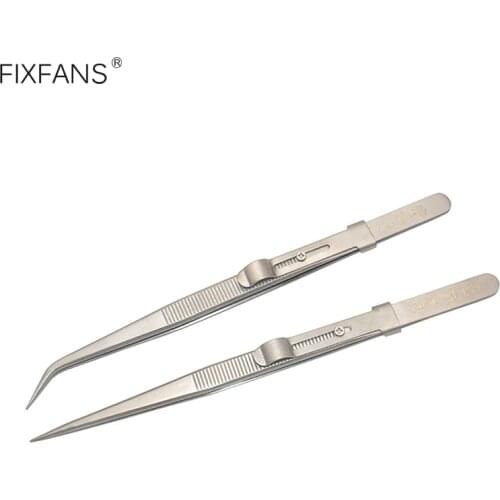 2Pcs Precision Stainless Steel Straight Curved Tweezers Set Adjustable Slide Lock for Electronic Phone Repair Jewelry Crafts DIY