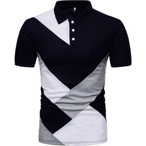2021 Fashion Short Sleeve T-shirt Mens Turndown Collar Black White Gray Patchwork Mens T shirts Summer tshirt Men MY106