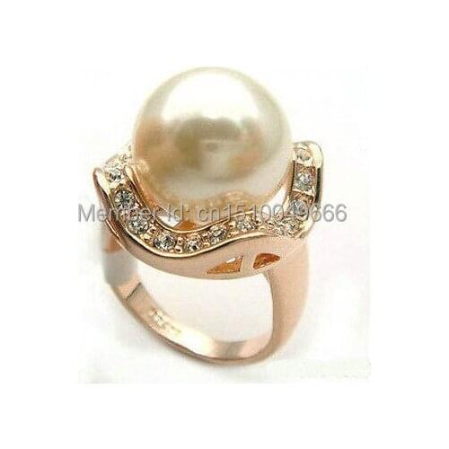 FREE SHIP >>>beautiful white shell pearl crystal ring 7 8 9