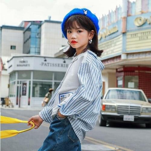 2021 Korea style girls patchwork shirt fashion auutmn cotton full sleeve girls blouse 4-9t B417
