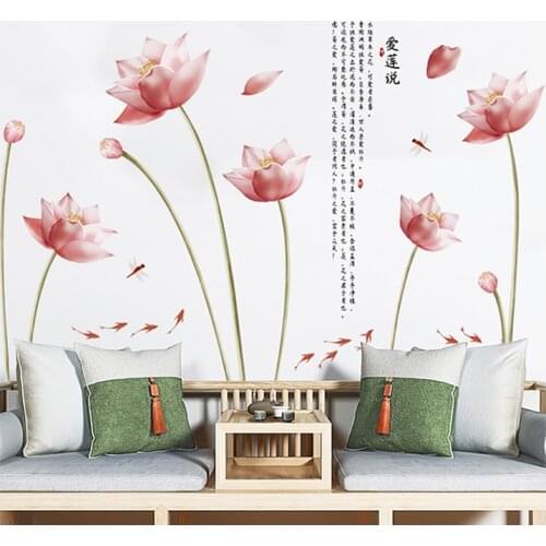 Large Lotus Wall Stickers Chinese Style Flower Vintage Room Decor Living Room Bedroom Home Office Decal Pegatinas De Pared Mural
